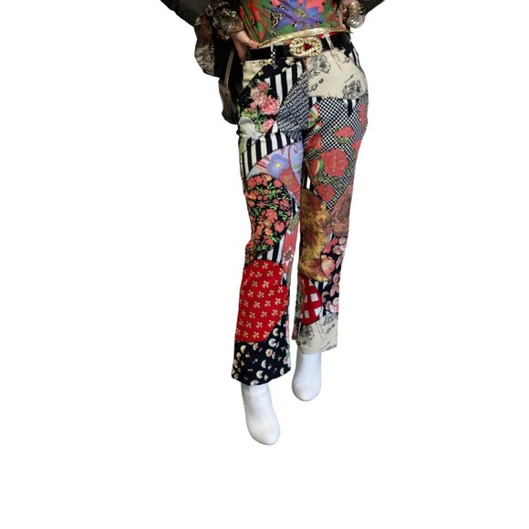 Vintage Moschino Floral Patchwork Pant Trousers Logo Design Pants - Picture 1 of 16